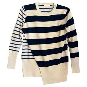 Ann Mashburn Cashmere Asymmetric Sweater M Blue Ivory Striped Old Money Preppy